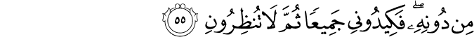 مِن دُونِهِ ۖ فَكِيدُونِي جَمِيعًا ثُمَّ لَا تُنظِرُونِ مِن دُونِهِ ۖ فَكِيدُونِي جَمِيعًا ثُمَّ لَا تُنظِرُونِ