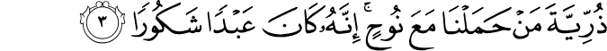 ذُرِّيَّةَ مَنْ حَمَلْنَا مَعَ نُوحٍ ۚ إِنَّهُ كَانَ عَبْدًا شَكُورًا ذُرِّيَّةَ مَنْ حَمَلْنَا مَعَ نُوحٍ ۚ إِنَّهُ كَانَ عَبْدًا شَكُورًا