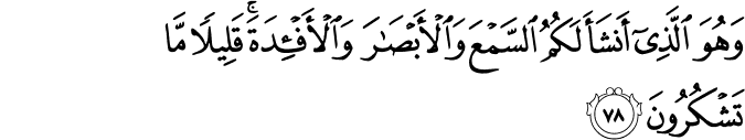 وَهُوَ الَّذِي أَنشَأَ لَكُمُ السَّمْعَ وَالْأَبْصَارَ وَالْأَفْئِدَةَ ۚ قَلِيلًا مَّا تَشْكُرُونَ وَهُوَ الَّذِي أَنشَأَ لَكُمُ السَّمْعَ وَالْأَبْصَارَ وَالْأَفْئِدَةَ ۚ قَلِيلًا مَّا تَشْكُرُونَ