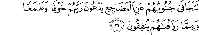 تَتَجَافَىٰ جُنُوبُهُمْ عَنِ الْمَضَاجِعِ يَدْعُونَ رَبَّهُمْ خَوْفًا وَطَمَعًا وَمِمَّا رَزَقْنَاهُمْ يُنفِقُونَ تَتَجَافَىٰ جُنُوبُهُمْ عَنِ الْمَضَاجِعِ يَدْعُونَ رَبَّهُمْ خَوْفًا وَطَمَعًا وَمِمَّا رَزَقْنَاهُمْ يُنفِقُونَ