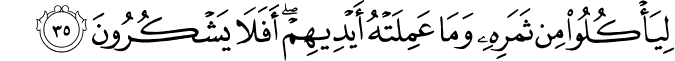 لِيَأْكُلُوا مِن ثَمَرِهِ وَمَا عَمِلَتْهُ أَيْدِيهِمْ ۖ أَفَلَا يَشْكُرُونَ