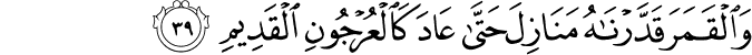 وَالْقَمَرَ قَدَّرْنَاهُ مَنَازِلَ حَتَّىٰ عَادَ كَالْعُرْجُونِ الْقَدِيمِ