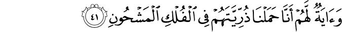 وَآيَةٌ لَّهُمْ أَنَّا حَمَلْنَا ذُرِّيَّتَهُمْ فِي الْفُلْكِ الْمَشْحُونِ