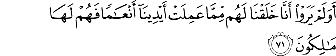 أَوَلَمْ يَرَوْا أَنَّا خَلَقْنَا لَهُم مِّمَّا عَمِلَتْ أَيْدِينَا أَنْعَامًا فَهُمْ لَهَا مَالِكُونَ