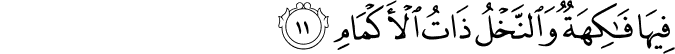 فِيهَا فَاكِهَةٌ وَالنَّخْلُ ذَاتُ الْأَكْمَامِ فِيهَا فَاكِهَةٌ وَالنَّخْلُ ذَاتُ الْأَكْمَامِ